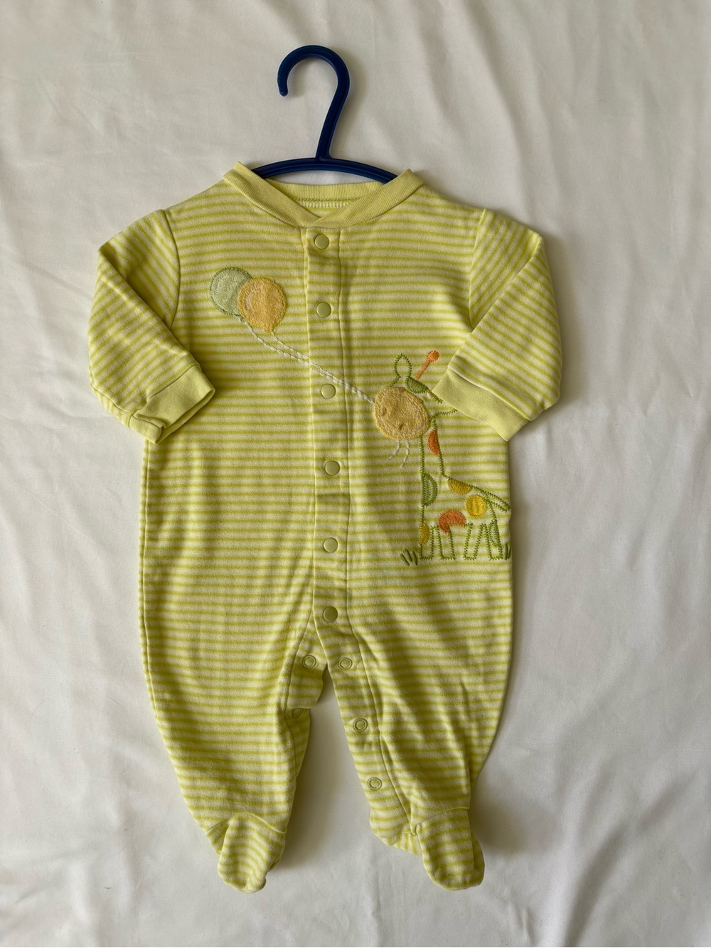 🚙 Baby Boy Yellow Striped Footie with Giraffe Embroidery